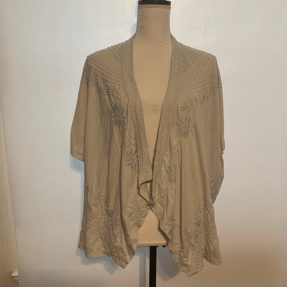 Johnny Was Light Gray Embroidered Cardigan Small